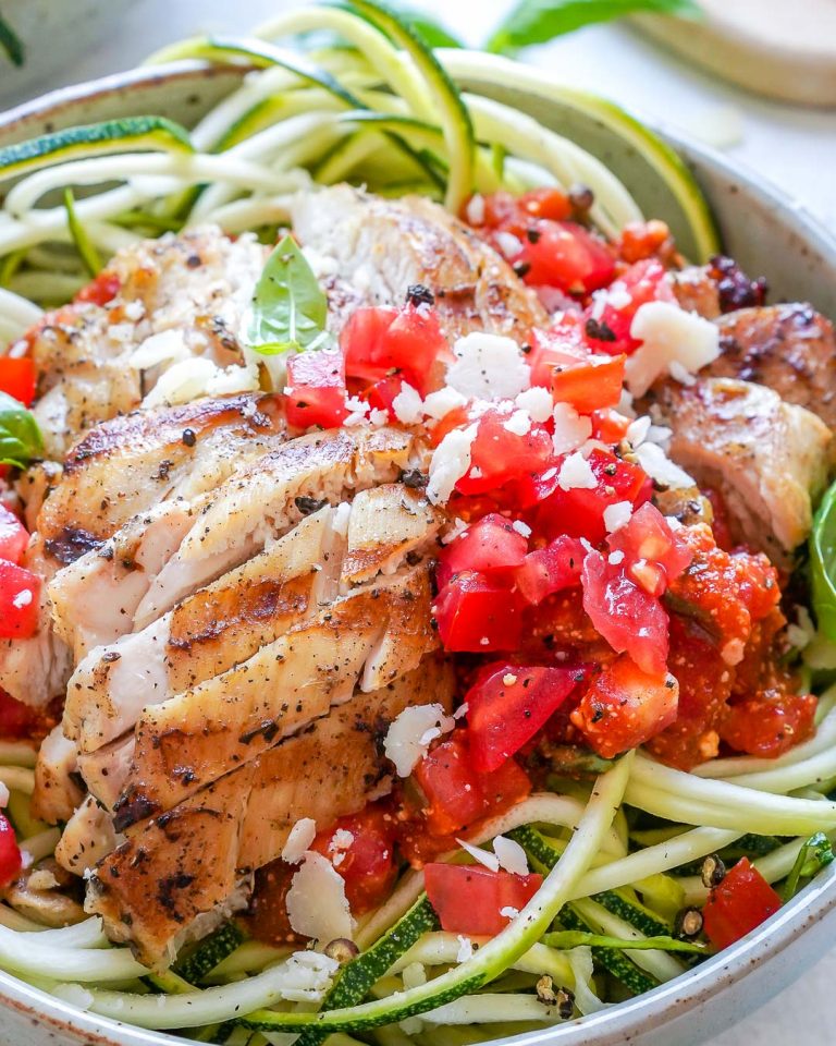 Grilled Chicken Zoodle Bowls with TomatoBasil Sauce Clean Food Crush