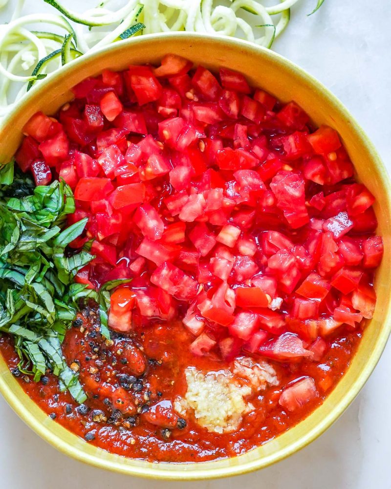 Grilled Chicken Zoodle Bowls with Tomato-Basil Sauce | Clean Food Crush