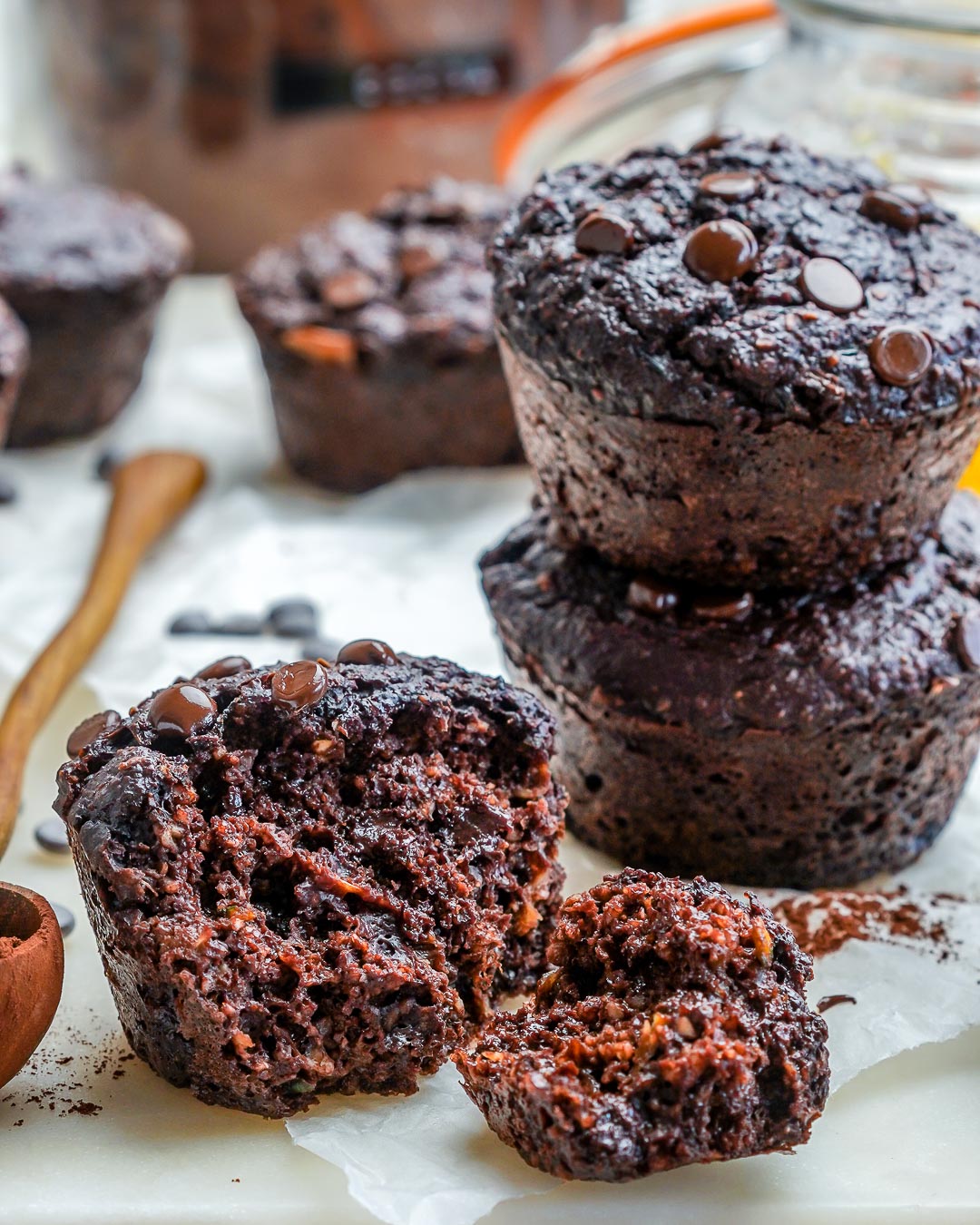 Healthier Double Chocolate Zucchini Muffins | Clean Food Crush