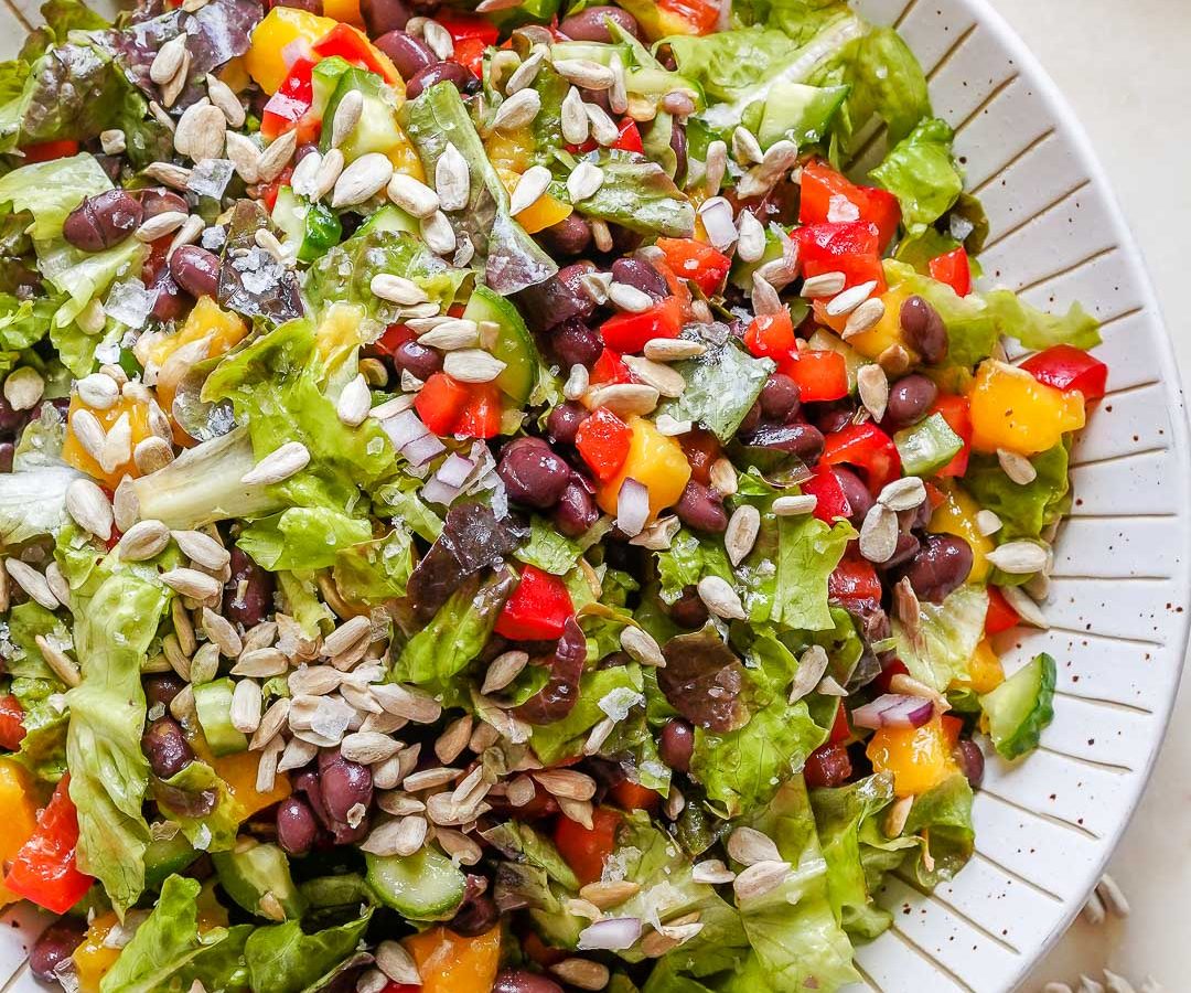 Mango Black Bean Salad with Sunflower Seeds + Citrusy Dressing