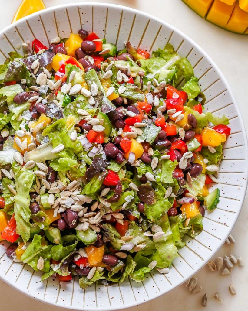 Mango Black Bean Salad with Sunflower Seeds + Citrusy Dressing