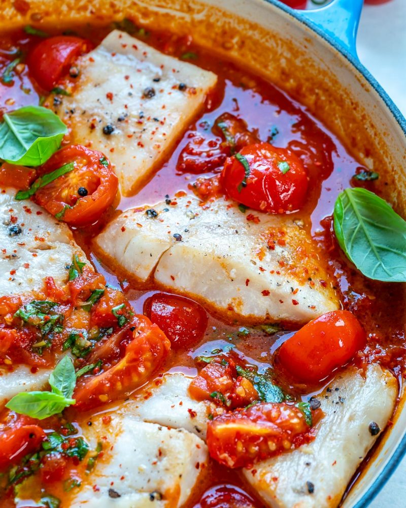 PanSeared Cod in Tomato + White Wine Sauce Clean Food Crush