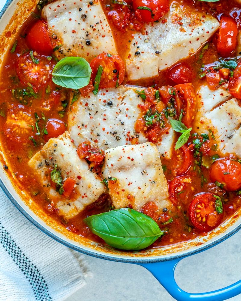 Pan-Seared Cod in Tomato + White Wine Sauce | Clean Food Crush