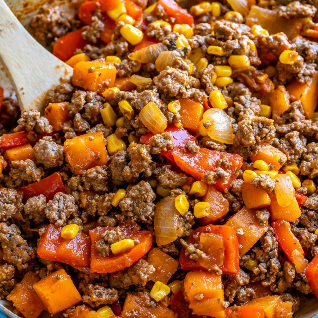 Simple Ground Beef + Sweet Potato Skillet