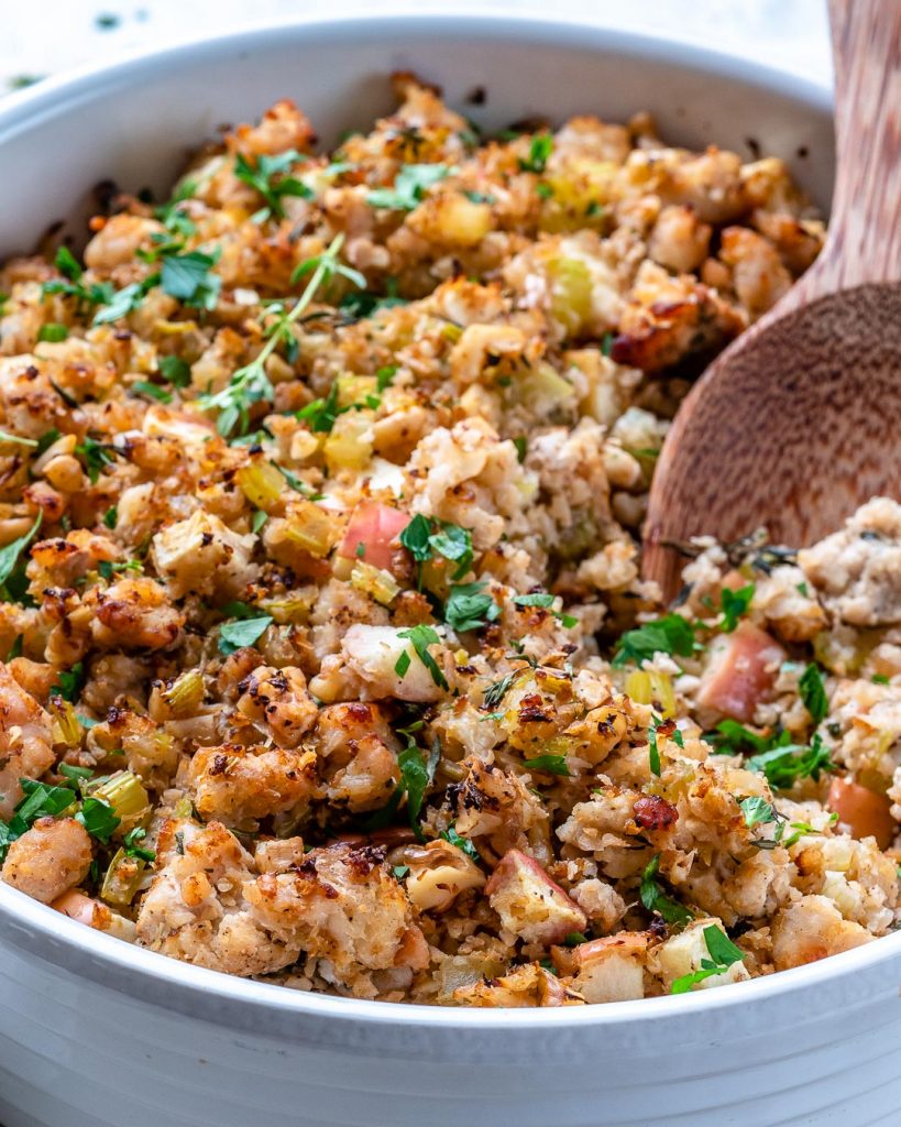 Low Carb Cauliflower + Sausage Stuffing