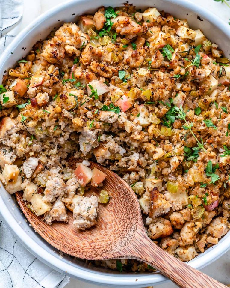 Low Carb Cauliflower + Sausage Stuffing Clean Food Crush