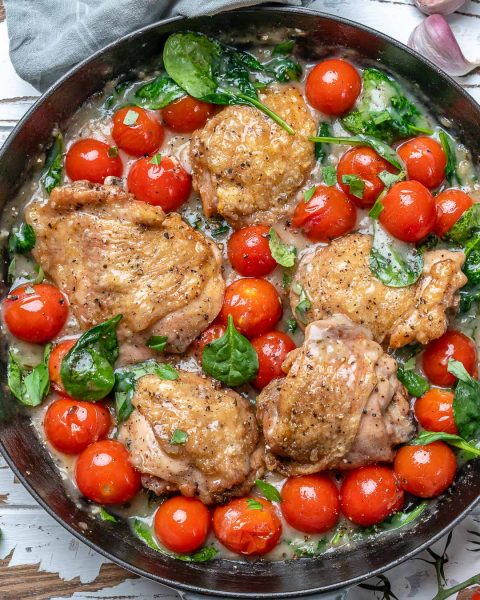 Tuscan Chicken with Cherry Tomatoes & Spinach (Dairy free) | Clean Food ...