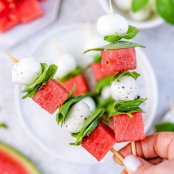 Watermelon + Basil + Mozzarella Skewers