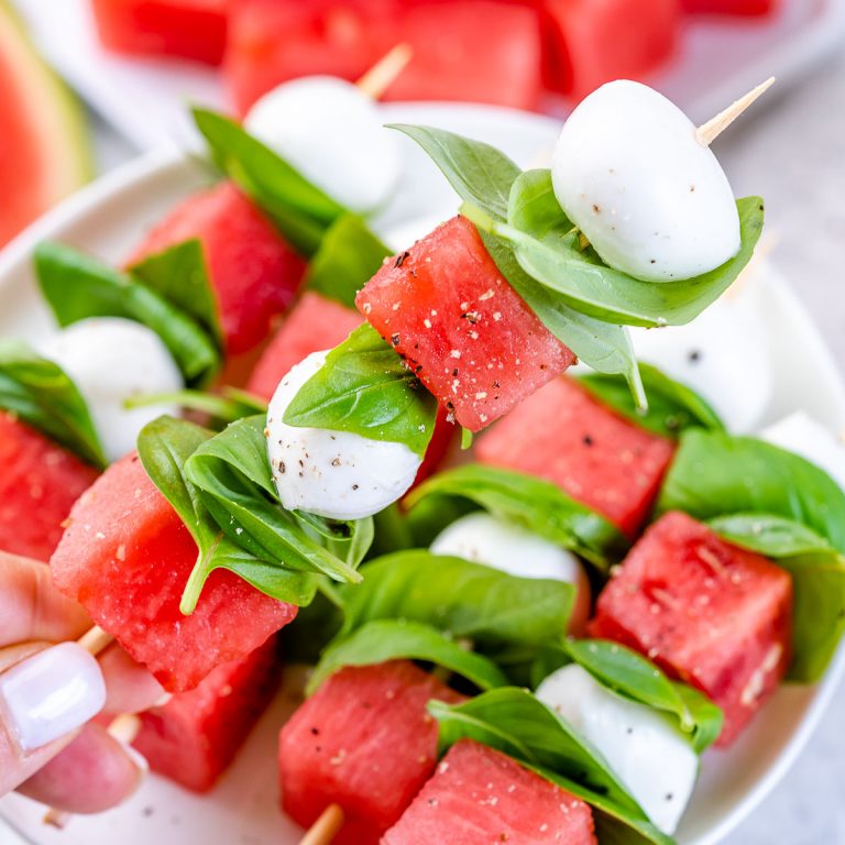 Watermelon + Basil + Mozzarella Skewers | Clean Food Crush