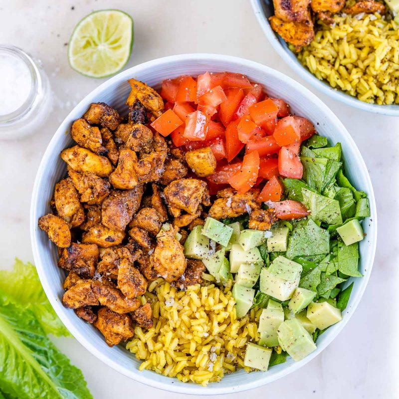 Six Spice Chicken Bowls + Turmeric Rice | Clean Food Crush