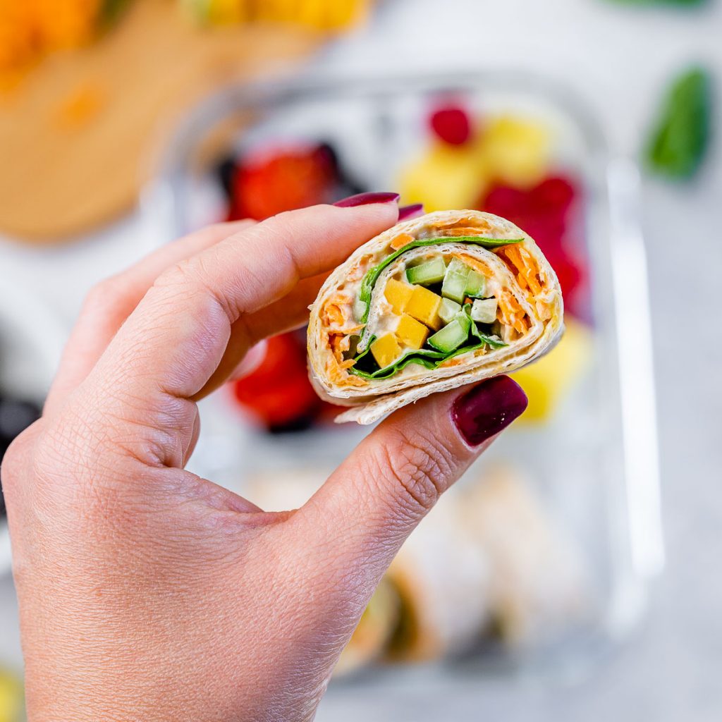 Veggie Hummus Wrap Cold Lunch Box | Clean Food Crush