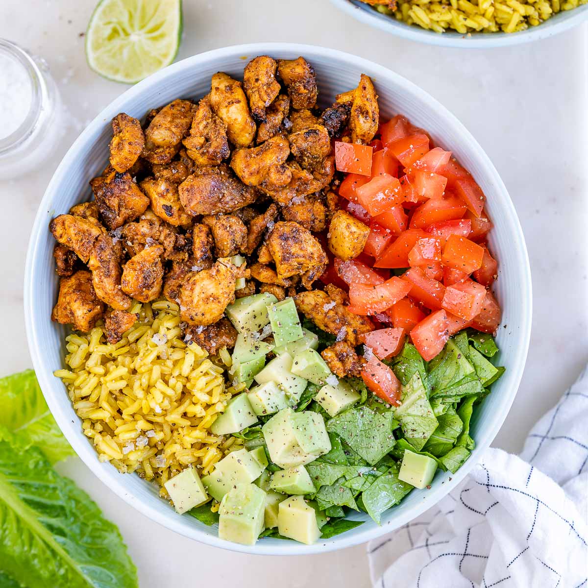 Six Spice Chicken Bowls + Turmeric Rice | Clean Food Crush