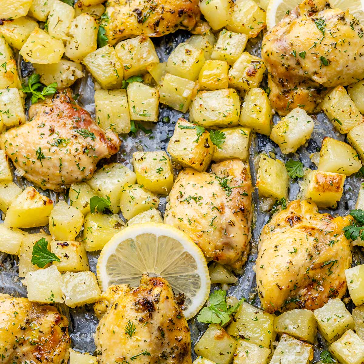 Herby Feta Lemon Chicken and Veggie Sheet Pan Dinner