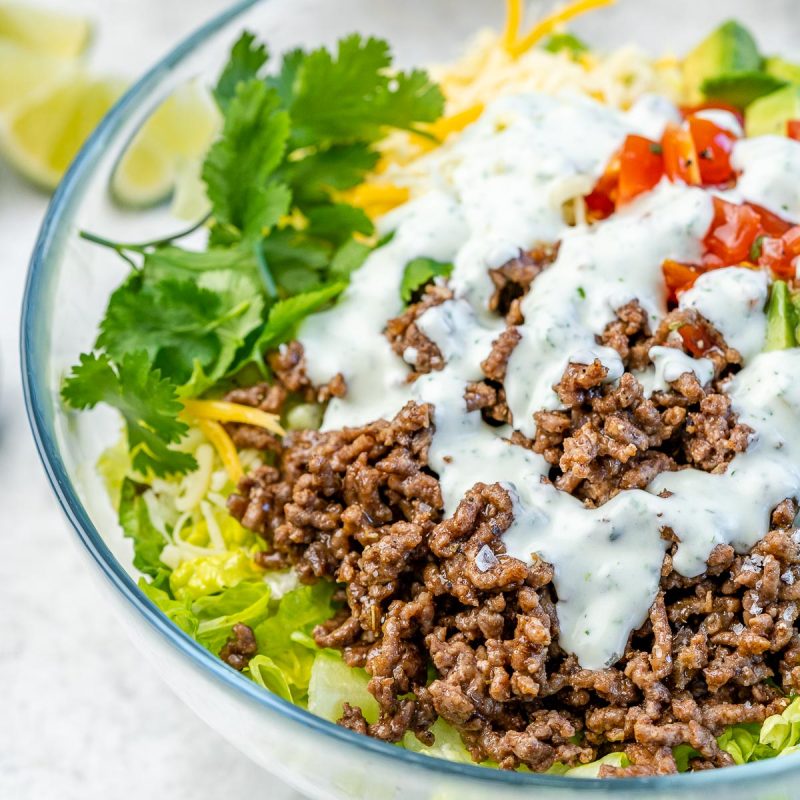 Taco Salad Bowls with Creamy Cilantro-Lime Dressing | Clean Food Crush