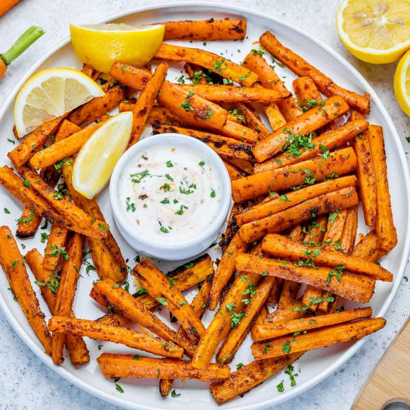 Savory Carrot Fries + Creamy Chipotle Dip | Clean Food Crush