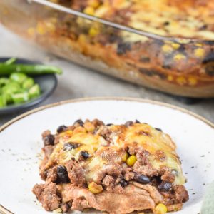 melty chilli bake casserole on a plate.