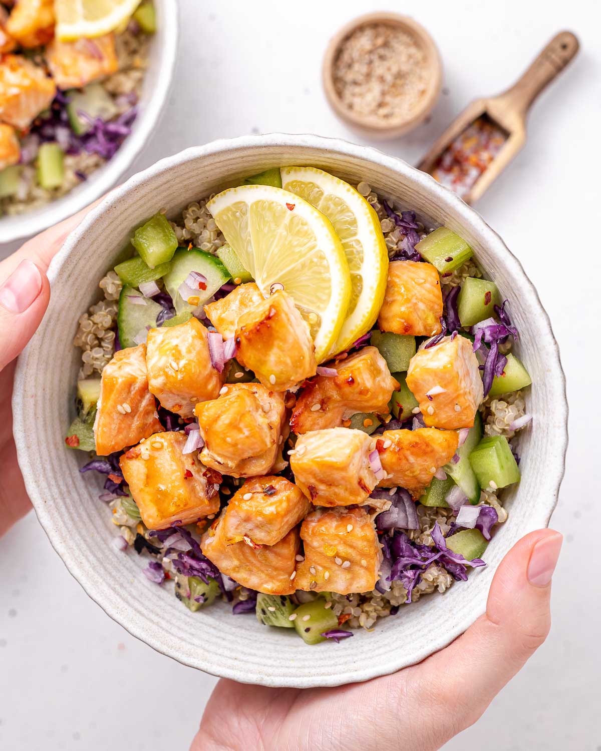 Honey Lime Salmon Bowls - Wandering chickpea
