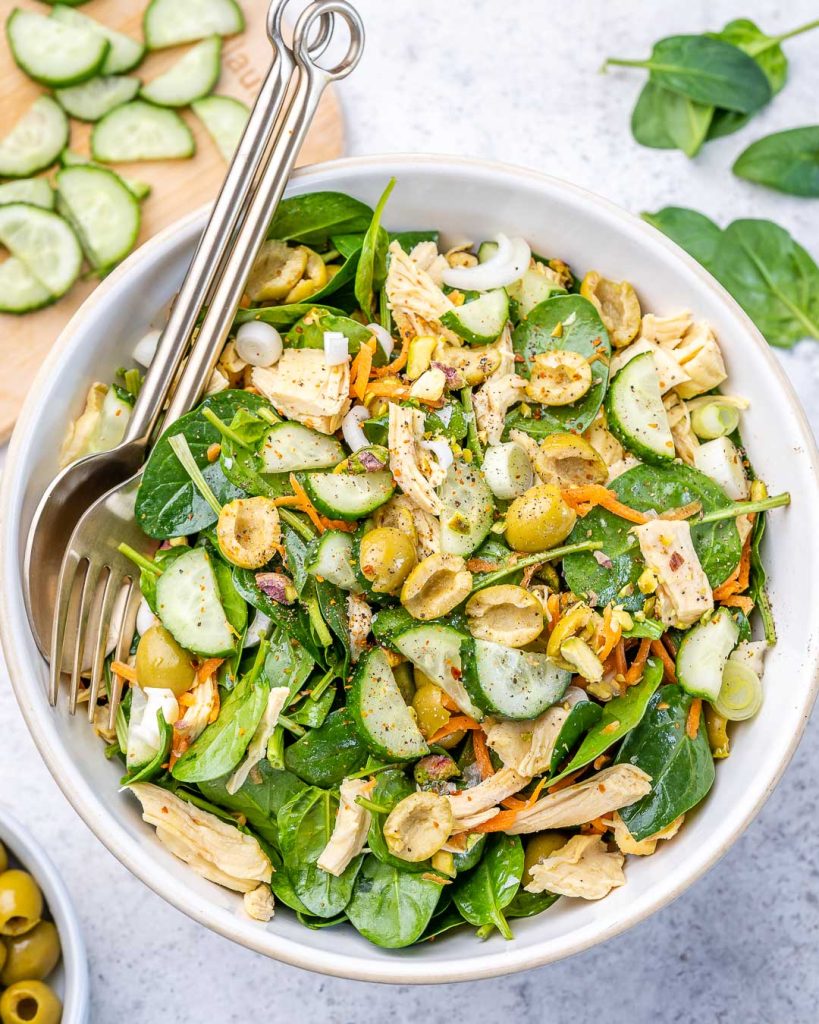 5-Minute Leftover Chicken Spinach Salad | Clean Food Crush
