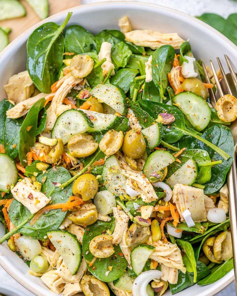 5-Minute Leftover Chicken Spinach Salad | Clean Food Crush