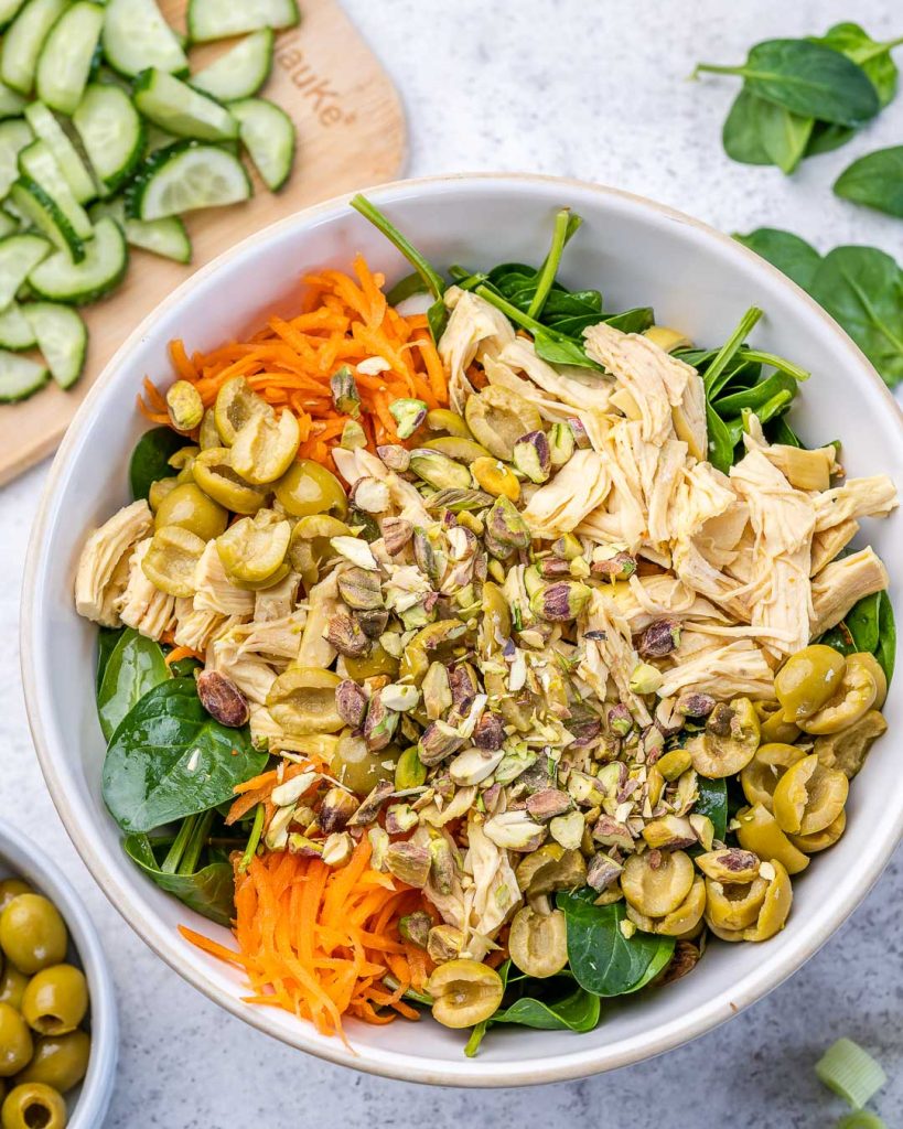 5-Minute Leftover Chicken Spinach Salad | Clean Food Crush
