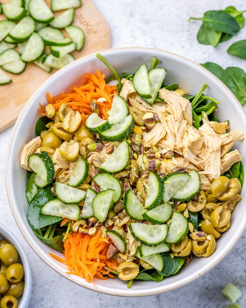 5-Minute Leftover Chicken Spinach Salad | Clean Food Crush