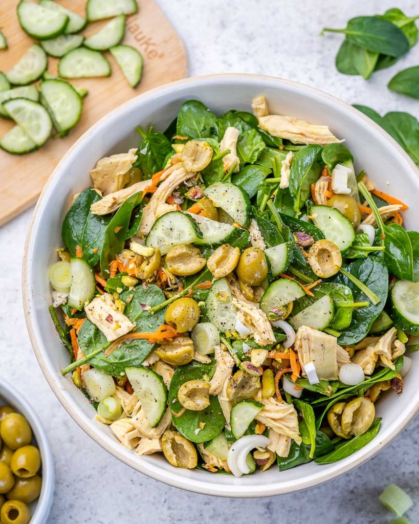 5-Minute Leftover Chicken Spinach Salad | Clean Food Crush