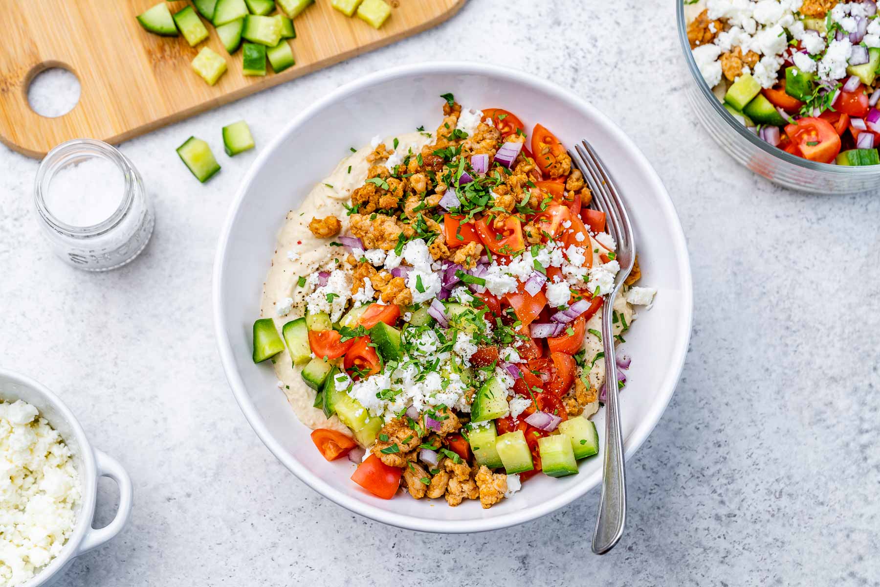 Quick chicken hummus bowl recipe