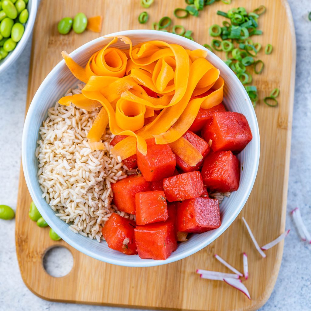 Marinated Watermelon Faux Poke Bowls Clean Food Crush