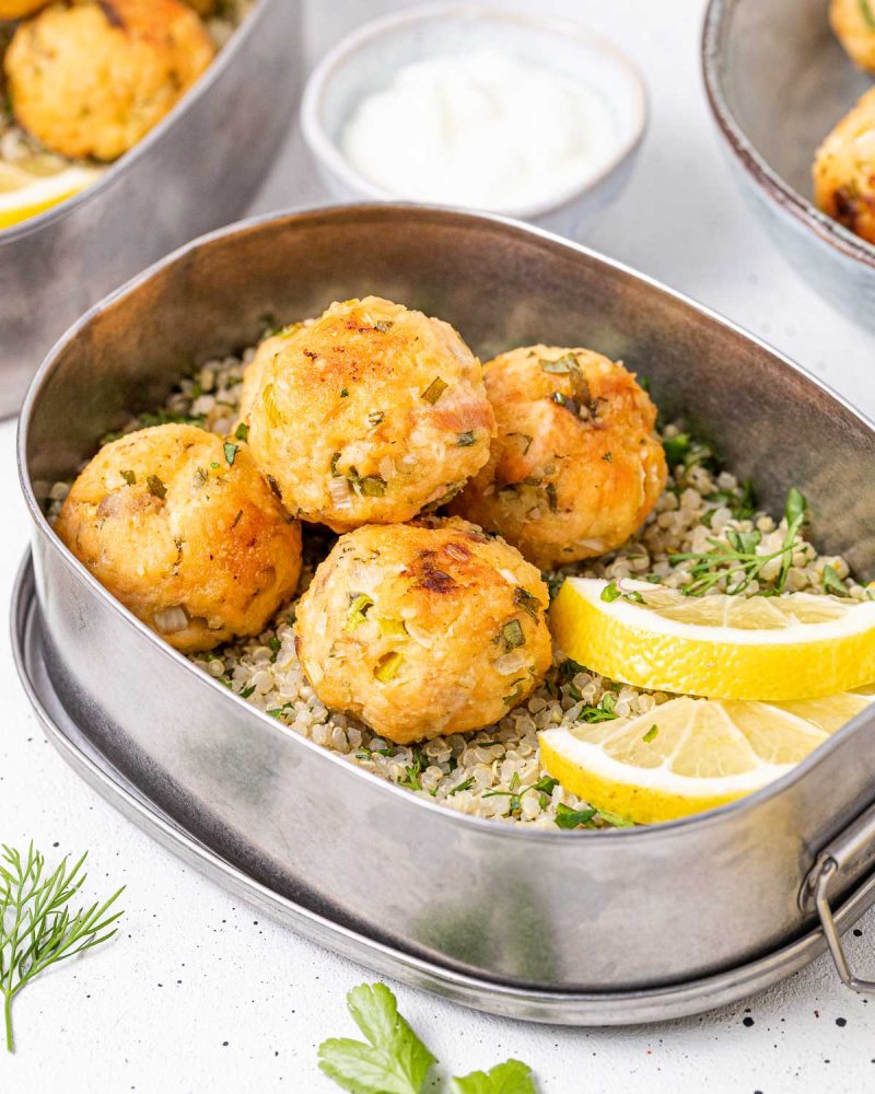 Salmon Balls + Herbed Quinoa for Meal Prep Clean Food Crush