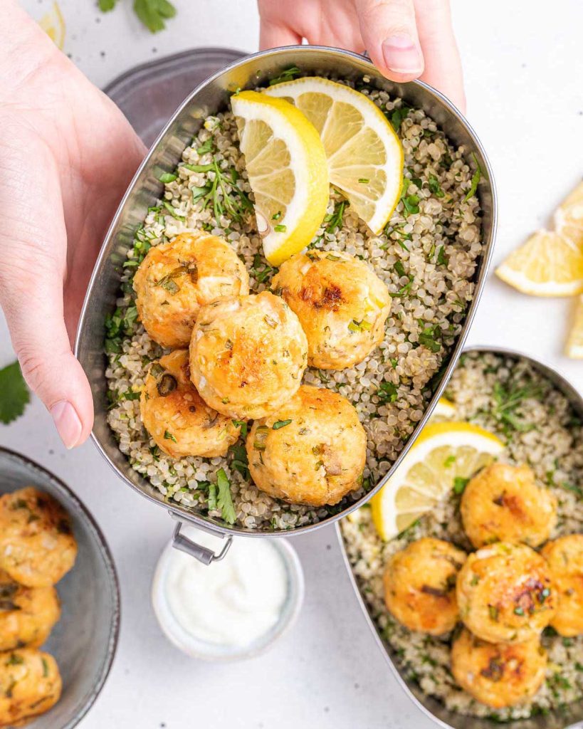 Salmon Balls + Herbed Quinoa for Meal Prep Clean Food Crush