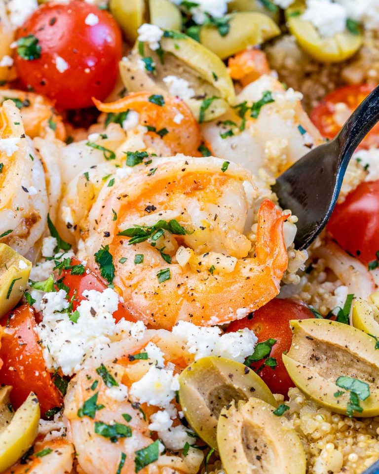 One Pan Mediterranean Style Shrimp Quinoa Skillet Clean Food Crush