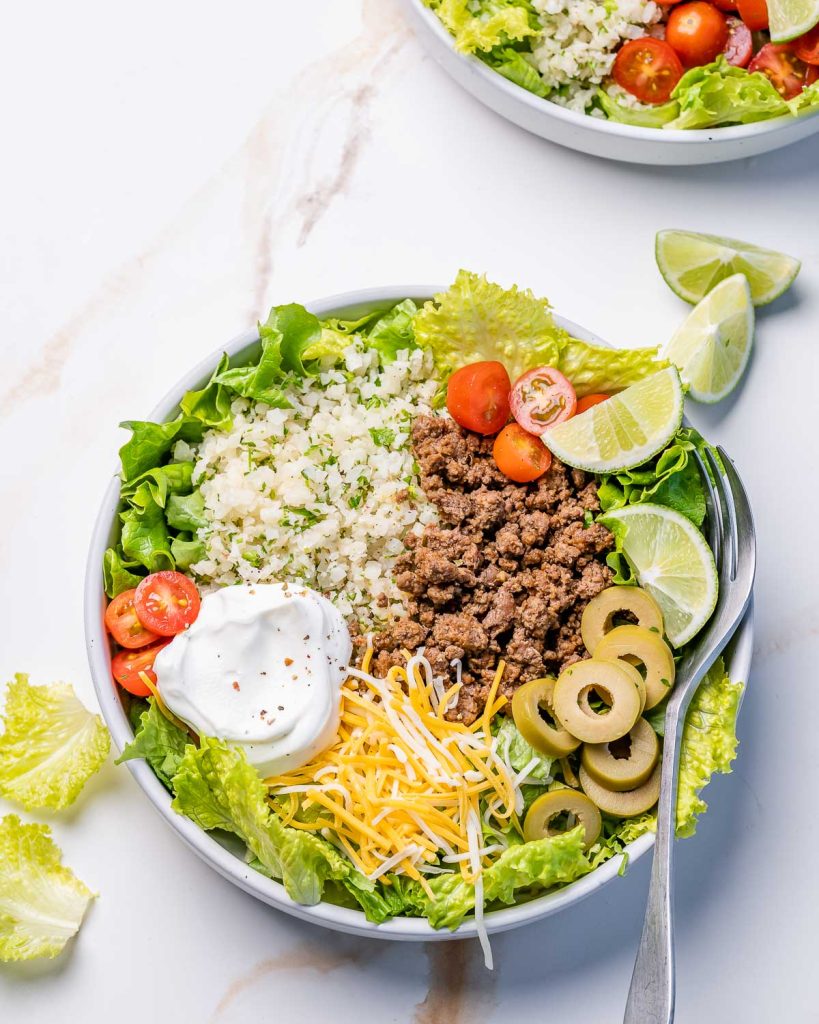 Taco Salad with Cilantro Lime Cauliflower Rice | Clean Food Crush