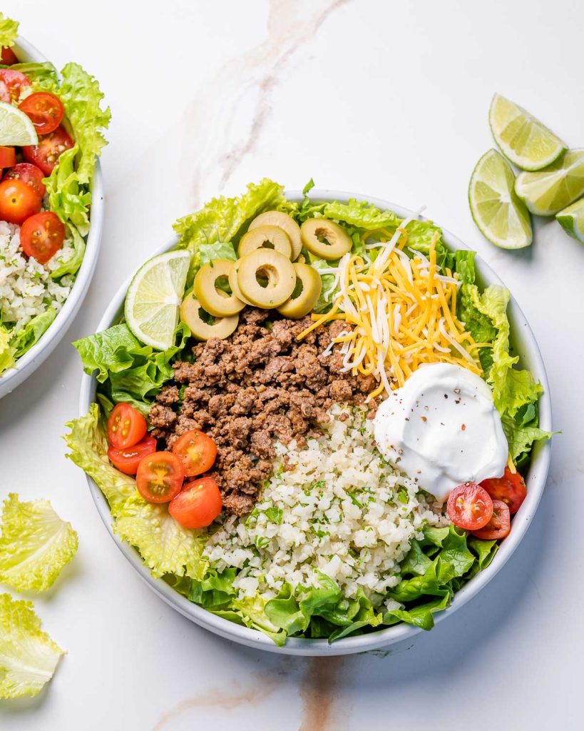 Taco Salad with Cilantro Lime Cauliflower Rice | Clean Food Crush