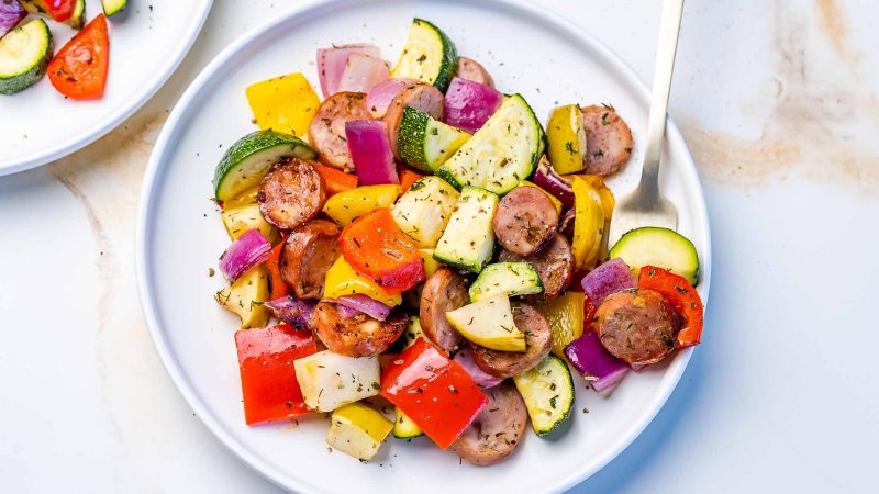 Air Fryer Apple Sausage and Veggies | Clean Food Crush