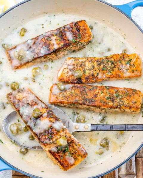 Creamy Lemon Capers Salmon | Clean Food Crush