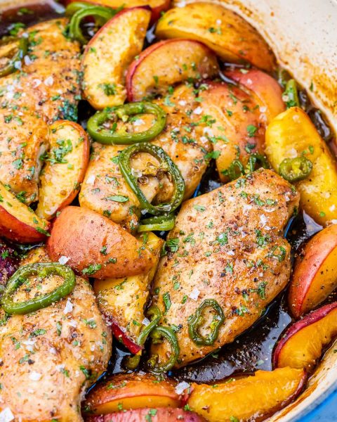 Hot Honey Peach & Jalapeno Chicken | Clean Food Crush