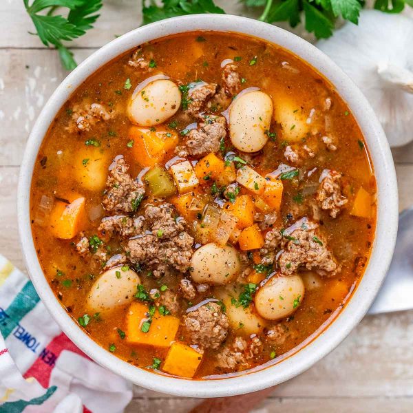 Hearty Beef Vegetable & Bean Soup | Clean Food Crush