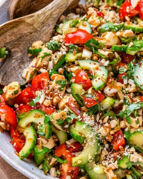 Crispy Brown Rice Chicken Salad | Clean Food Crush