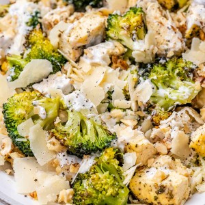 Broccoli Caesar salad in a bowl.