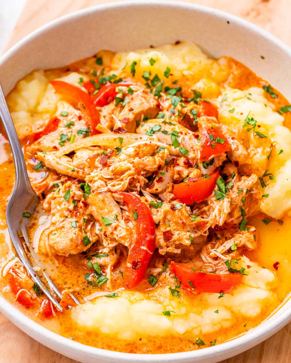 Chicken paprika recipe in a bowl.