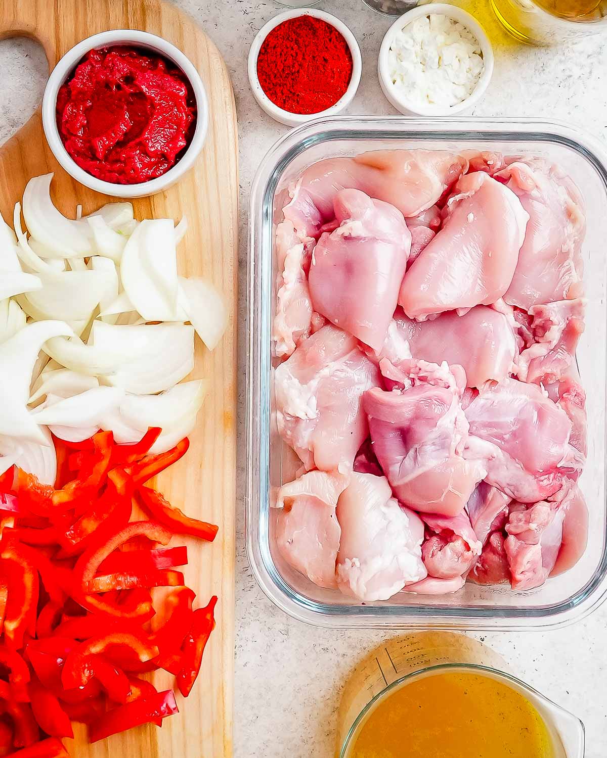 Crockpot chicken paprika ingredients laid out.