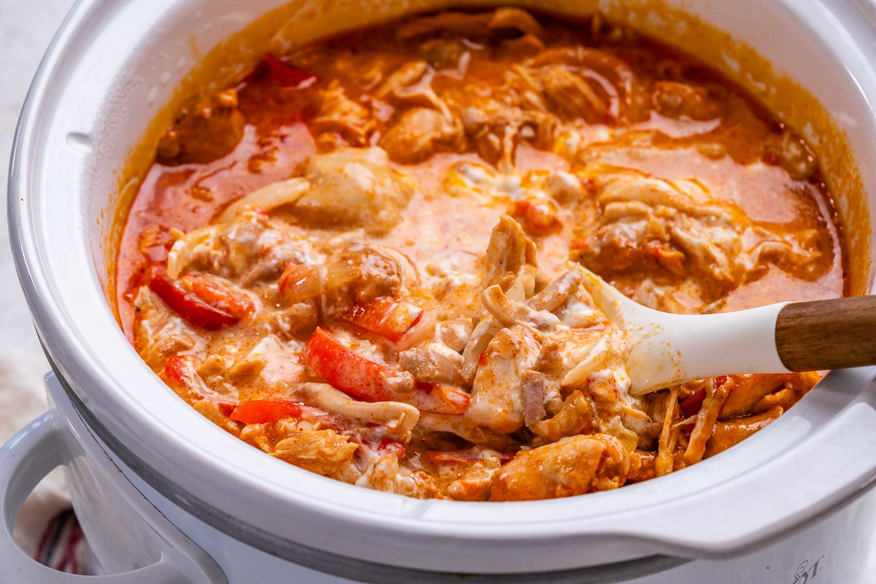 Chicken paprika in a slow cooker.