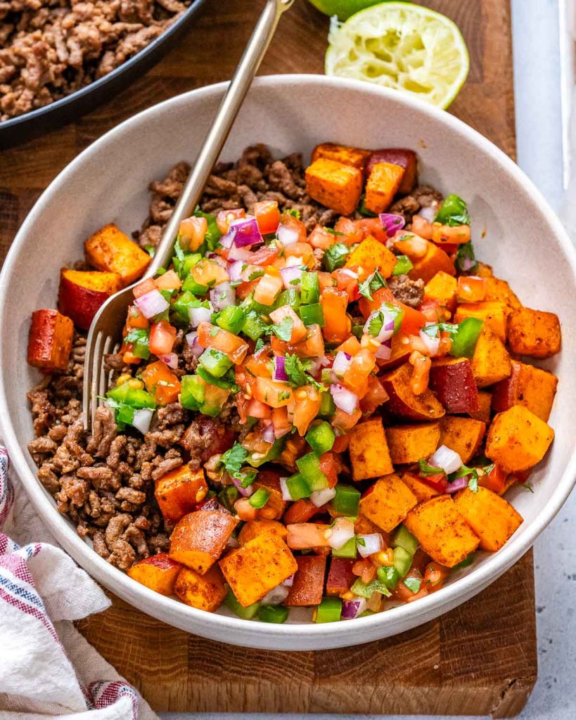 Healthy ground beef bowls for easy meal prep.