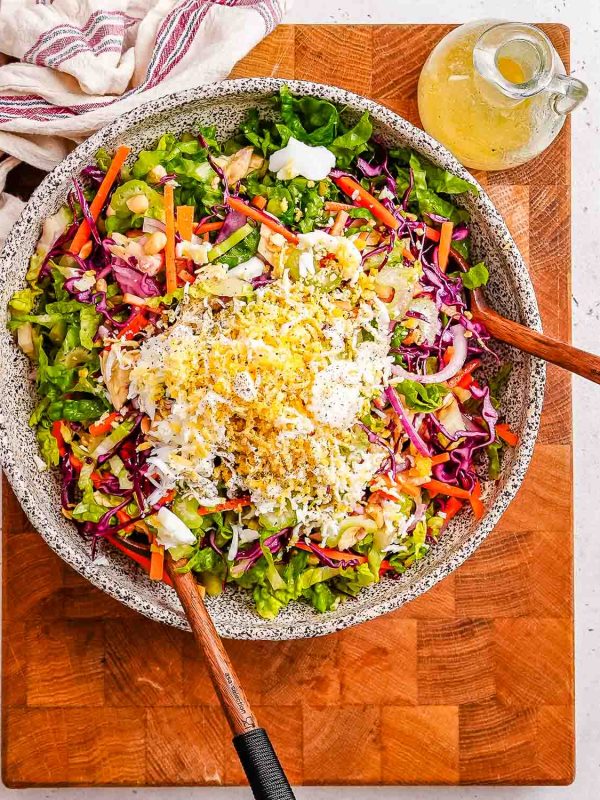 Freshly chopped chicken salad with maple vinaigrette.