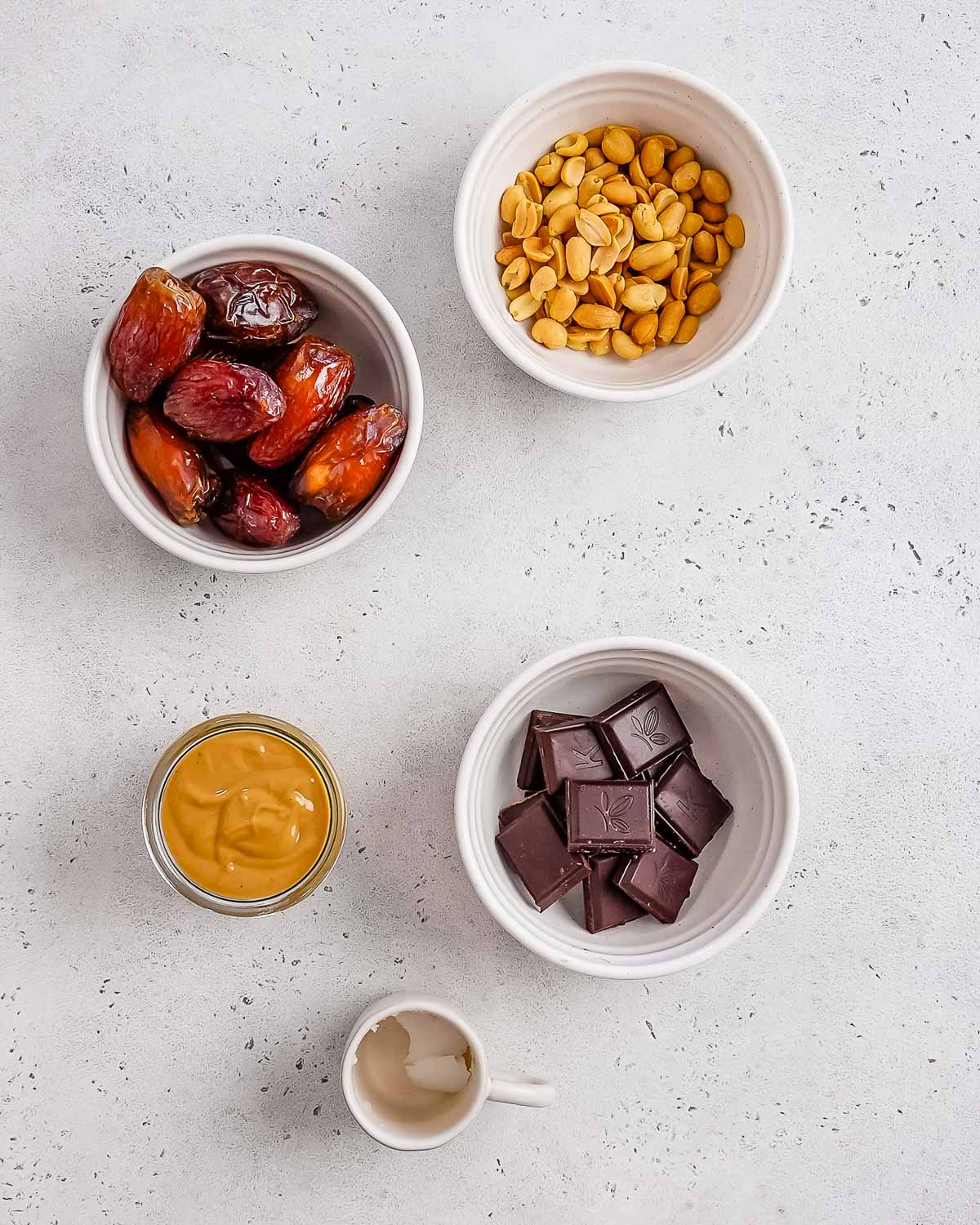 Ingredients to make date snickers bars.