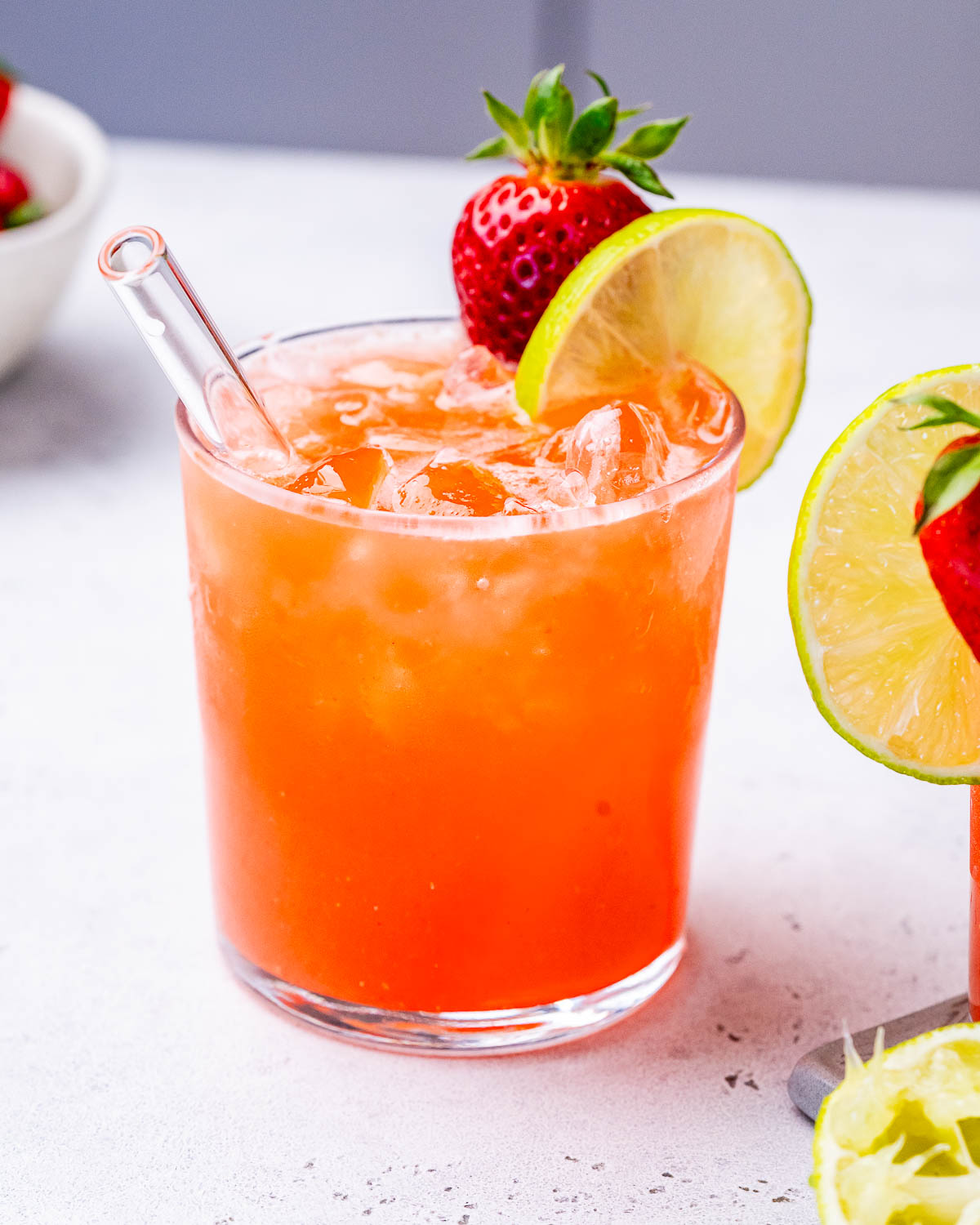 close up of homemade electrolyte drink in a glass.