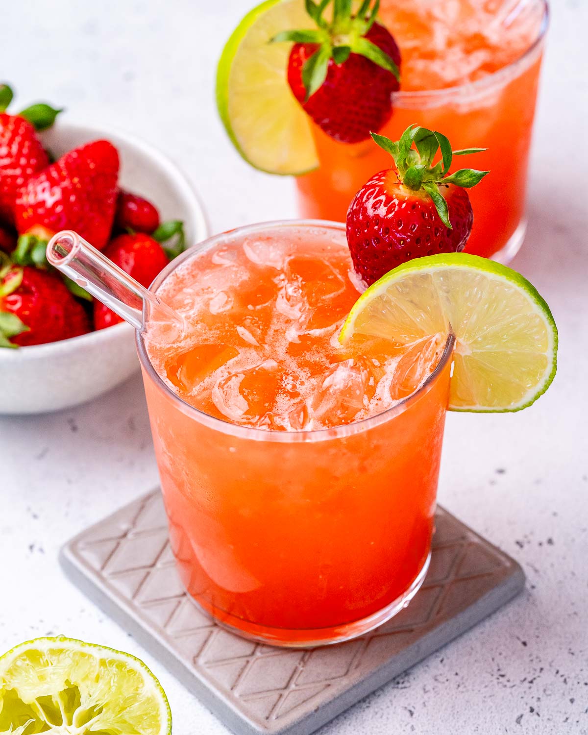strawberry homemade gatorade in a glass: natural electrolyte drink recipe.